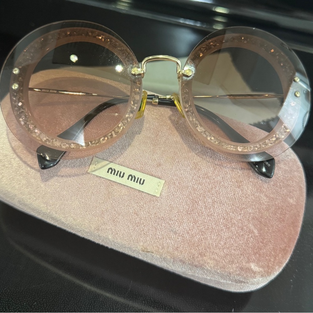 Miu Miu Glitter Round Sunglasses - Gold and Black 🤩SALE VERY GOOD CONDITION 😎